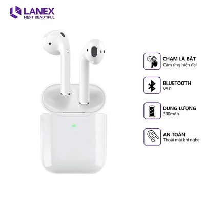 Tai nghe Bluetooth LANEX LEP-W12 (Cảm ứng 2 bên, định vị 5.0) - Hàng Nhập Khẩu